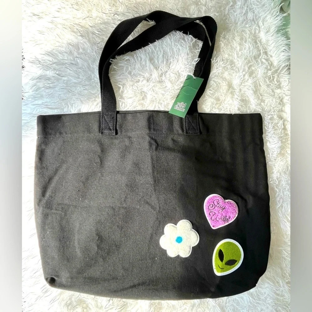 Wild Fable Wild Alien and Flower Tote Handbag Black